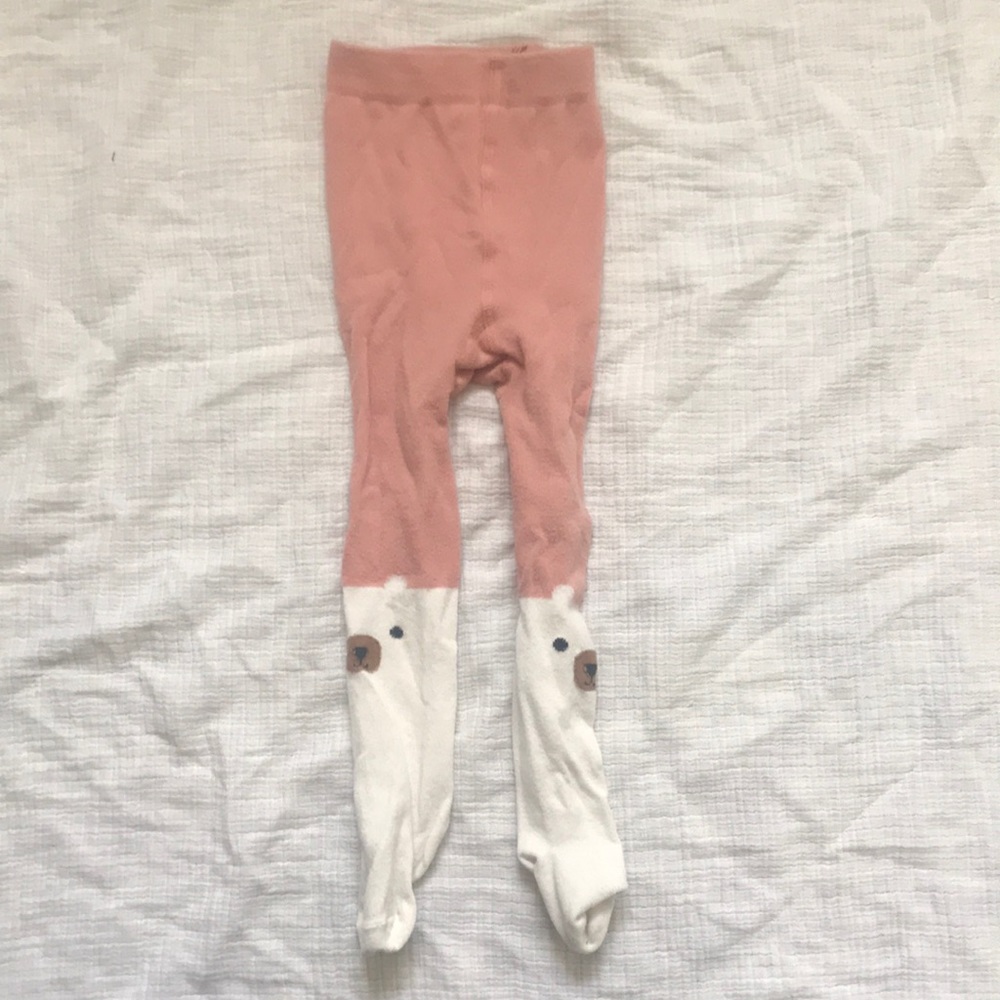 H+M 9-12M polar bear tights, pink and white